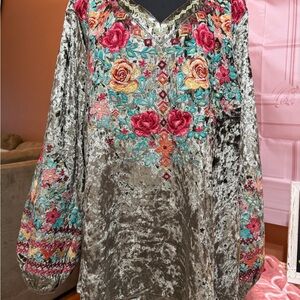 Savannah Multicolor Embroidered Velvet Tunic
